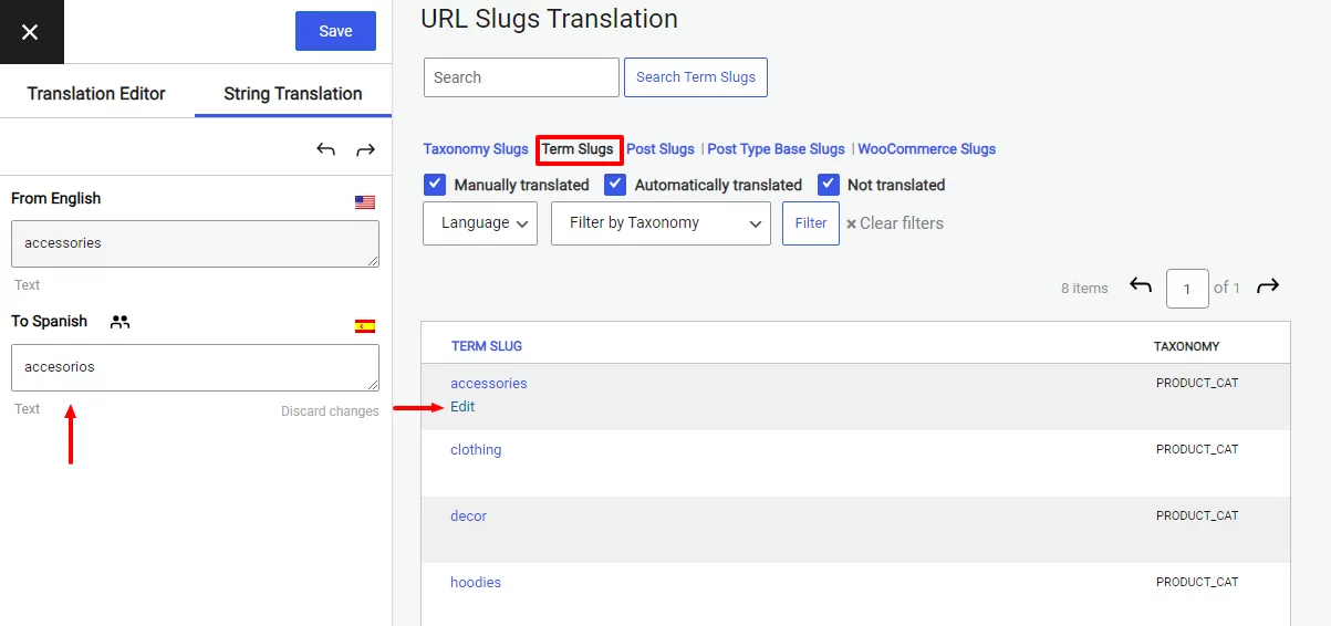 Translate WordPress term slugs