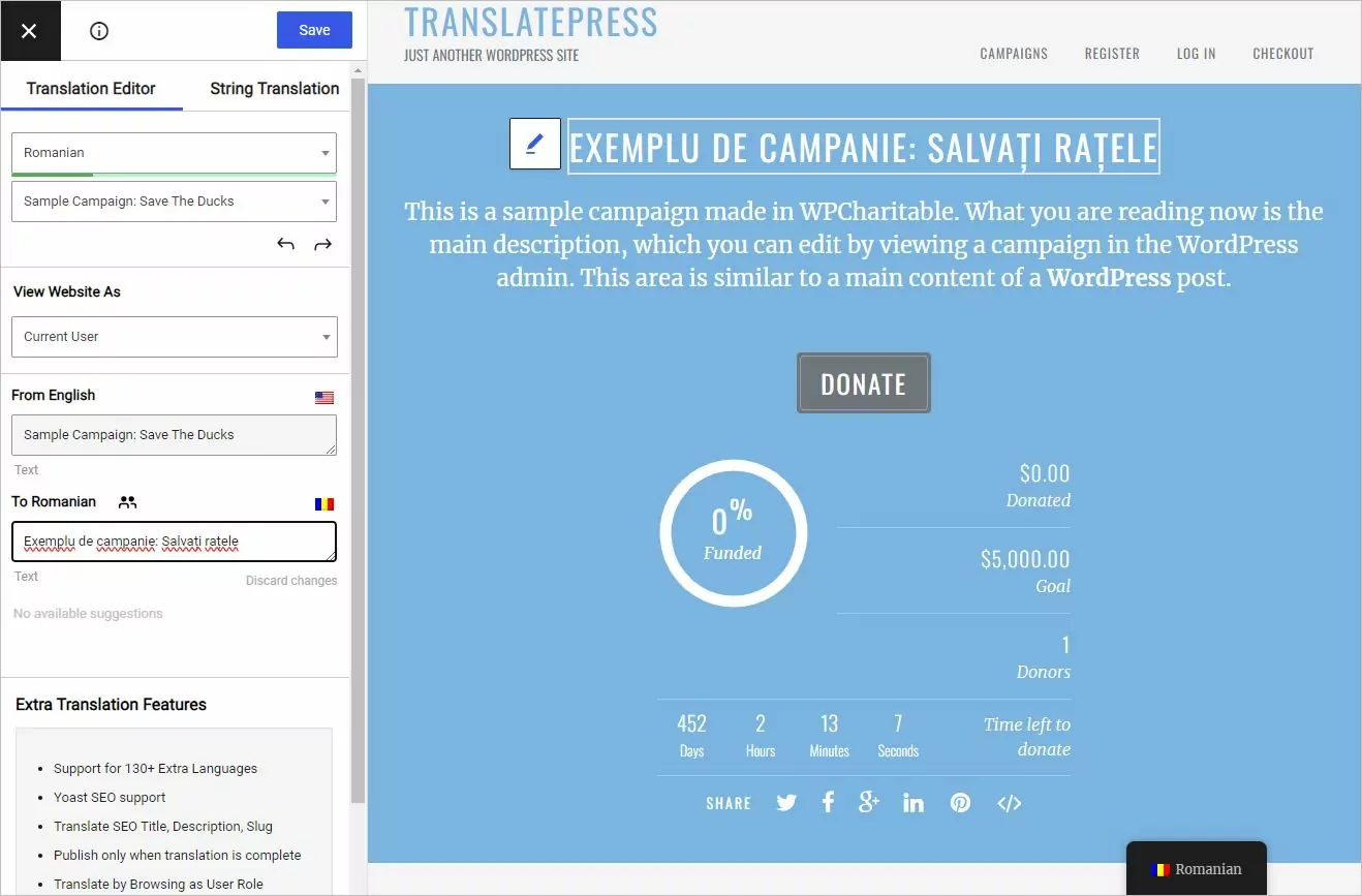 Translate Charitable Plugin