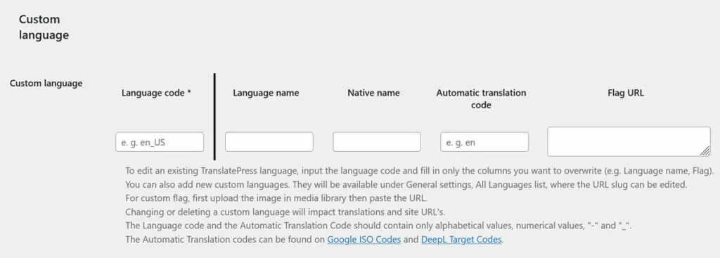 add custom locales languages in translatepress