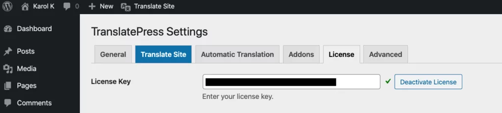 add license for TranslatePress pro
