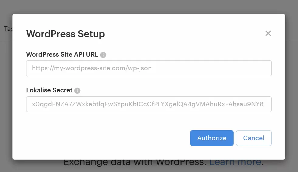 authorize lokalise wordpress connection