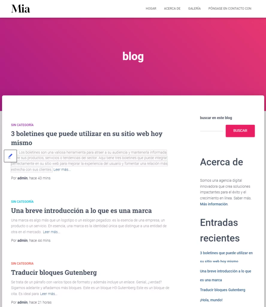 Blog with translated widgets