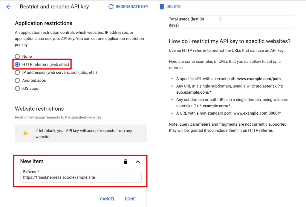 Restricict API key