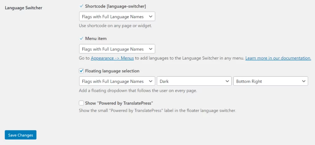 Configure language switcher