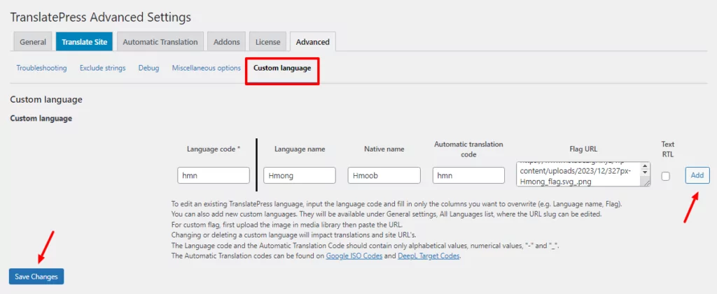 How to add a WordPress custom language