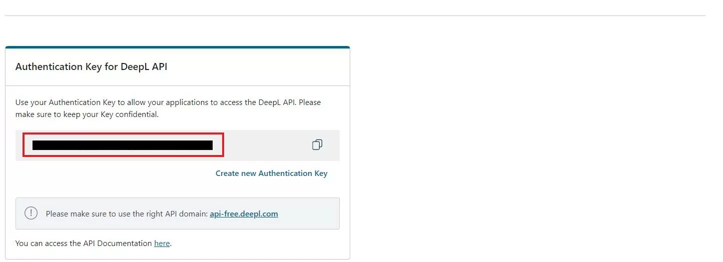 Copy your DeepL API Key