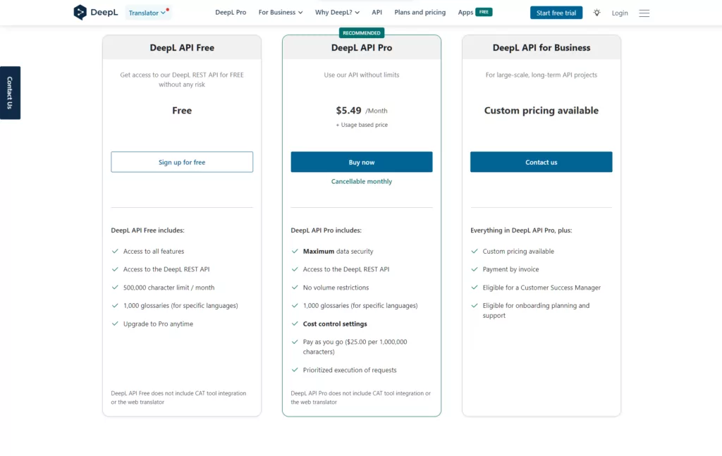 DeepL API Pricing