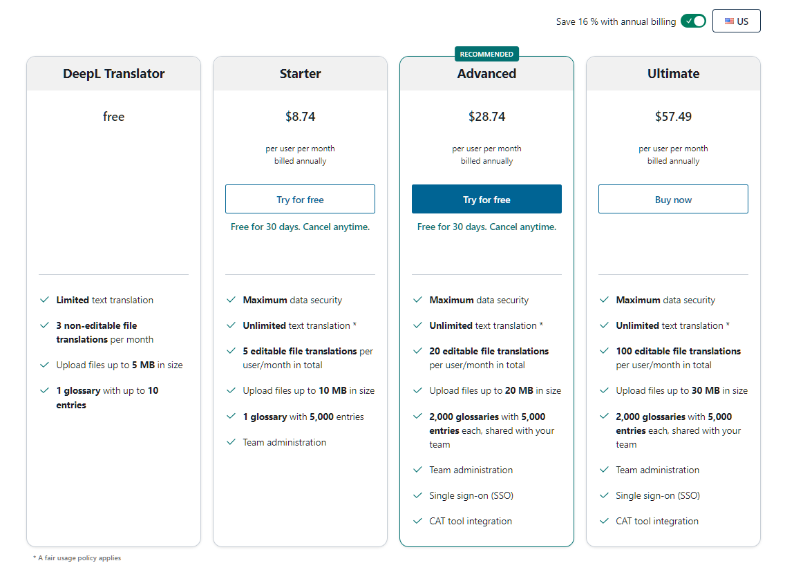 DeepL Pricing for individuals and teams