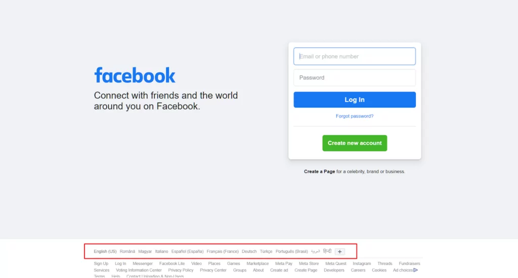 Facebook language switchers