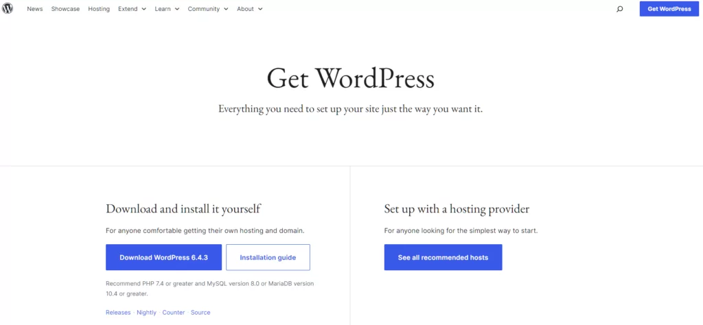 get wordpress cms download page