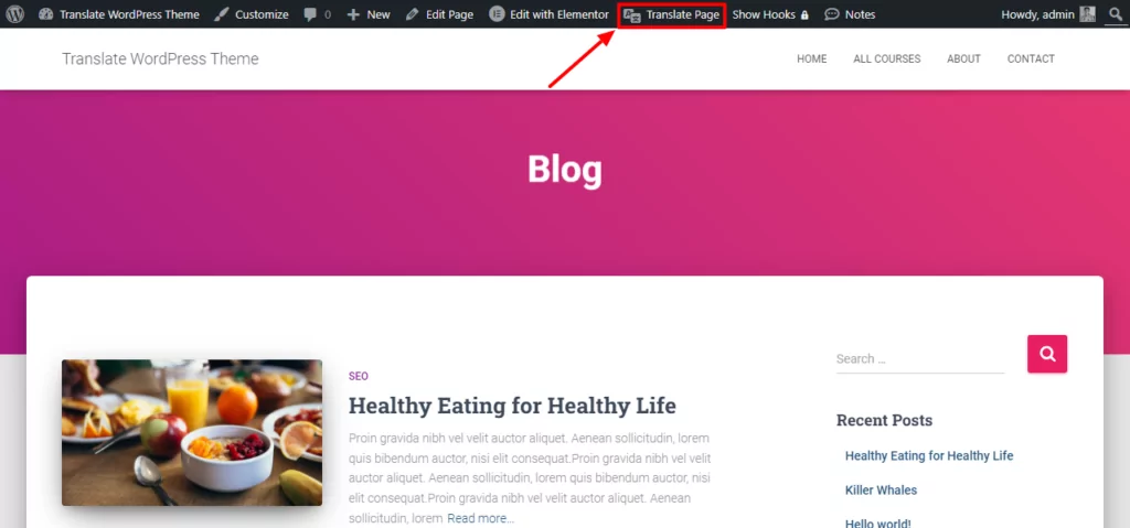 How to open WordPress theme translate editor