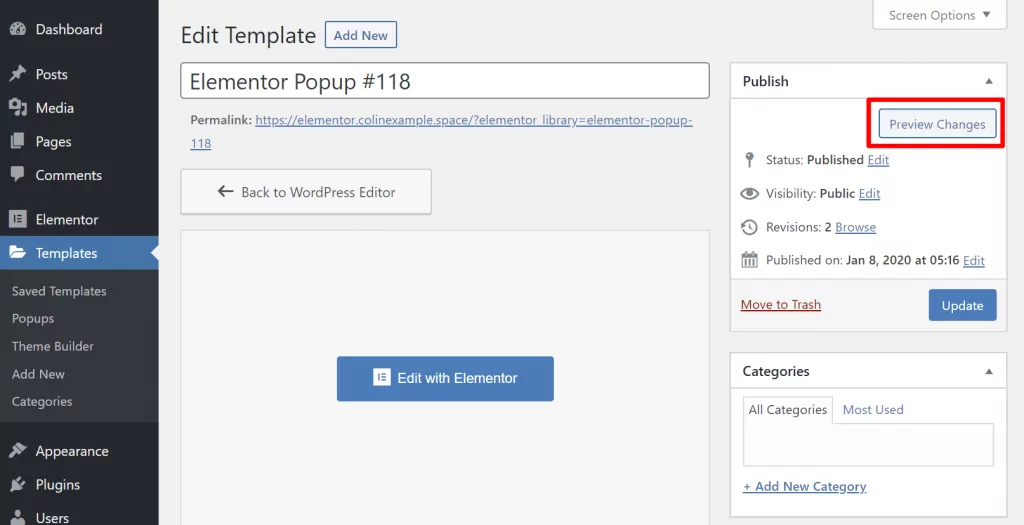 Popup template editor