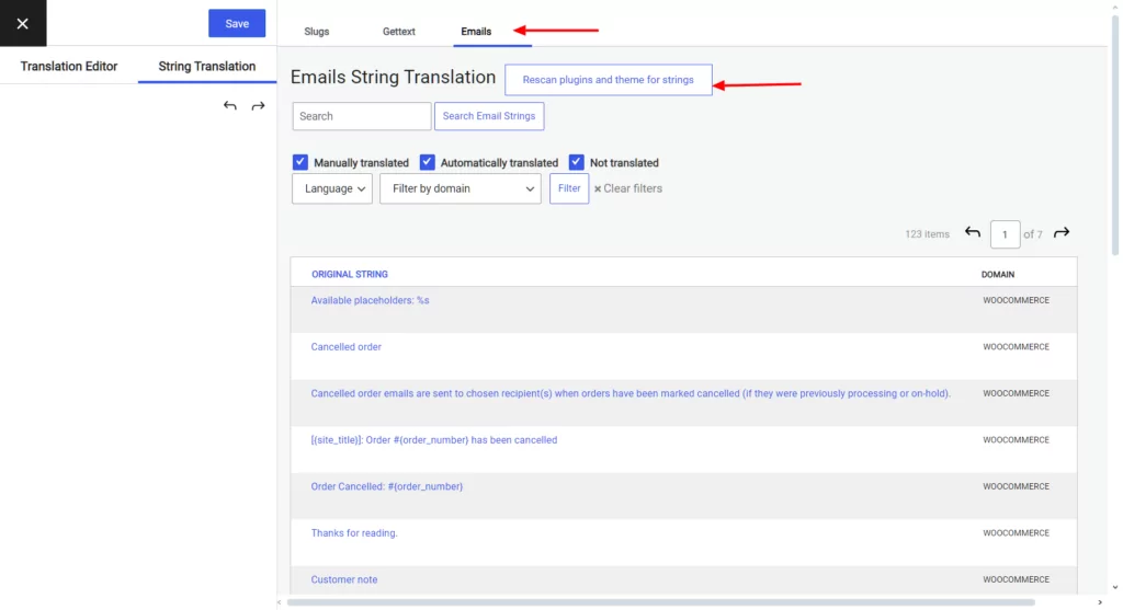 how to translate woocommerce emails string translation