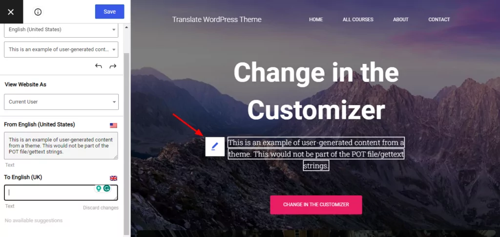 How to translate WordPress theme user-generated content