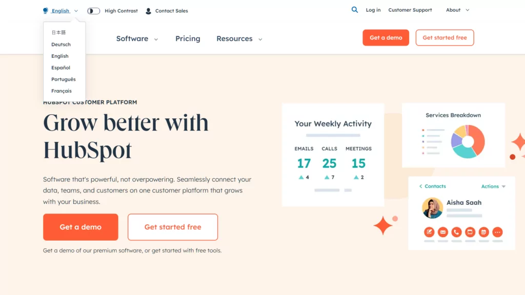 hubspot language selector example top