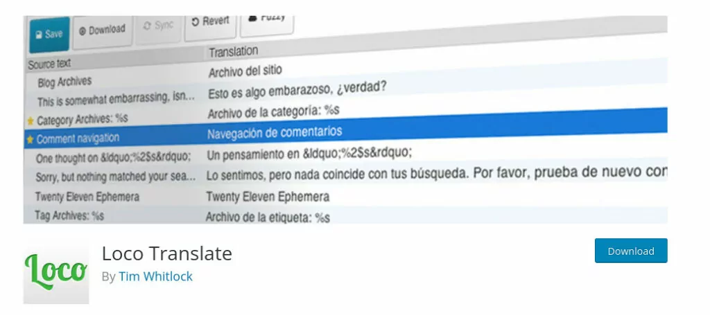 screenshot of Loco Translate plugin page