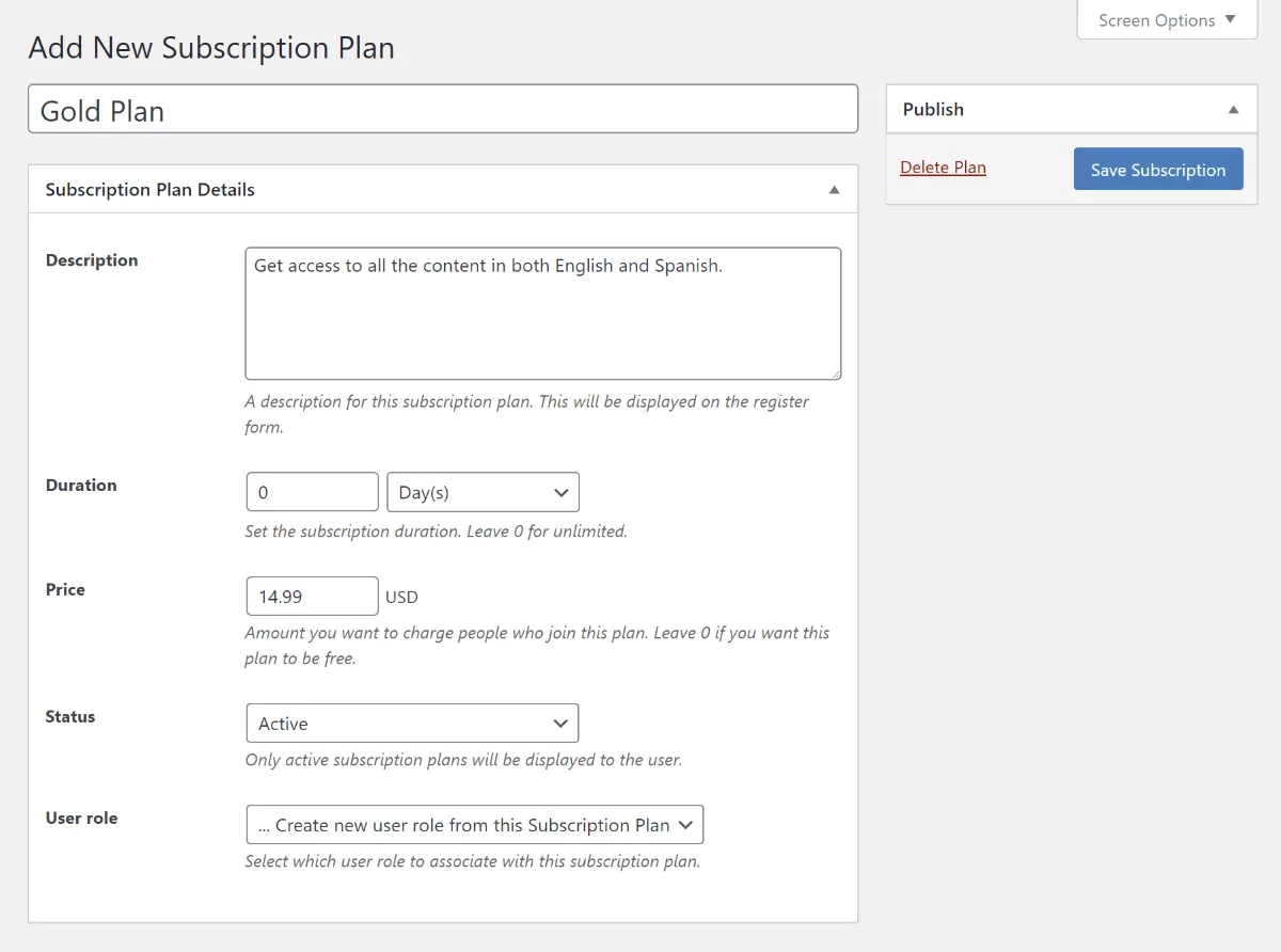 Create membership levels