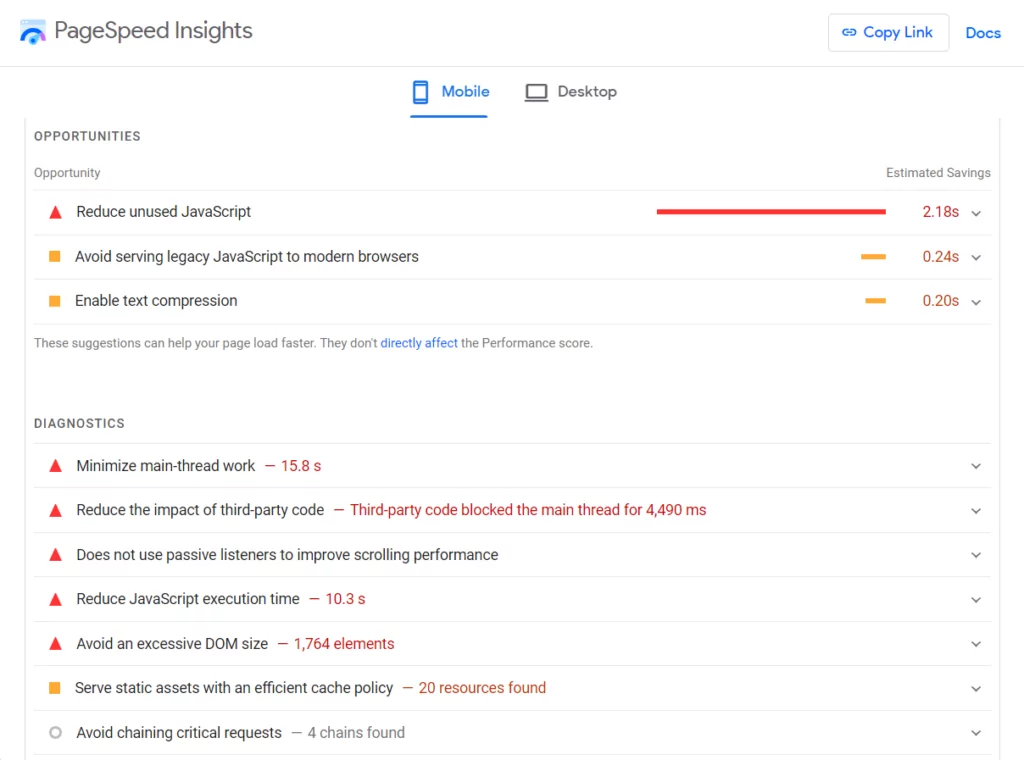 pagespeed insight warnings to boost speed