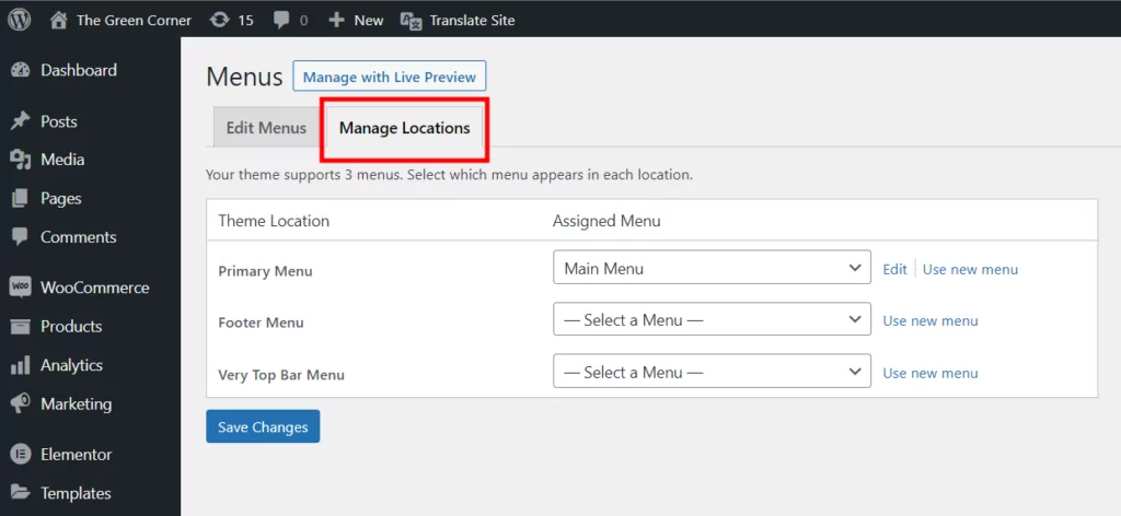 Manage Menu Locations