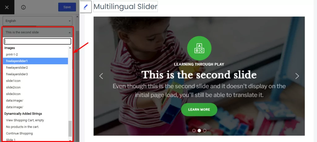 Use different slider images based on language