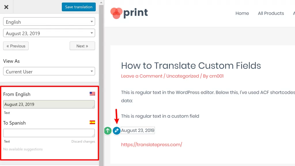 Translating a date picker field