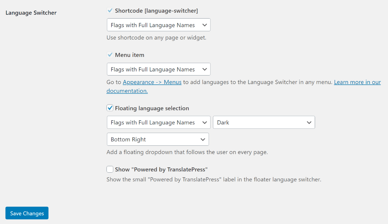 configure language switcher