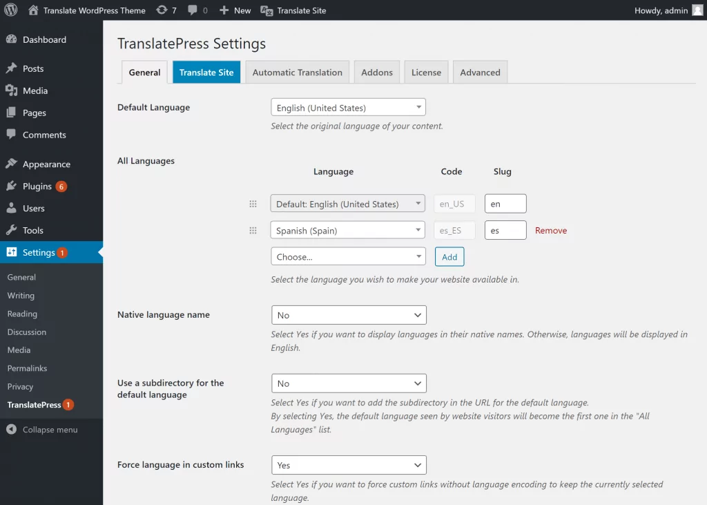 Choose languages for theme translation