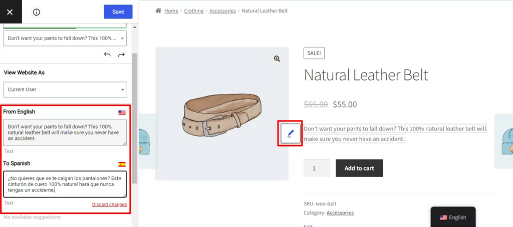 Editing a WooCommerce translation