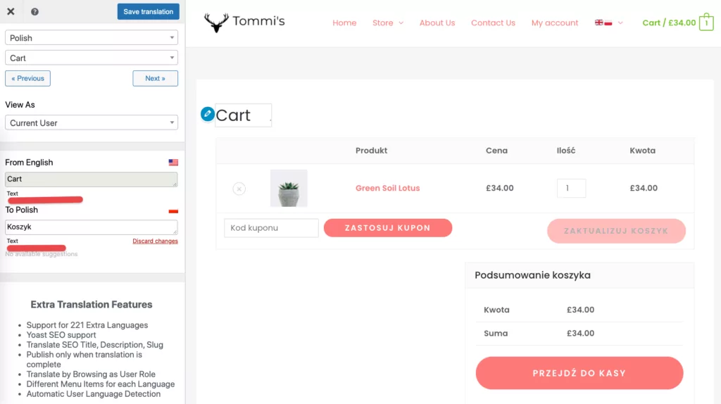 TranslatePress WooCommerce cart