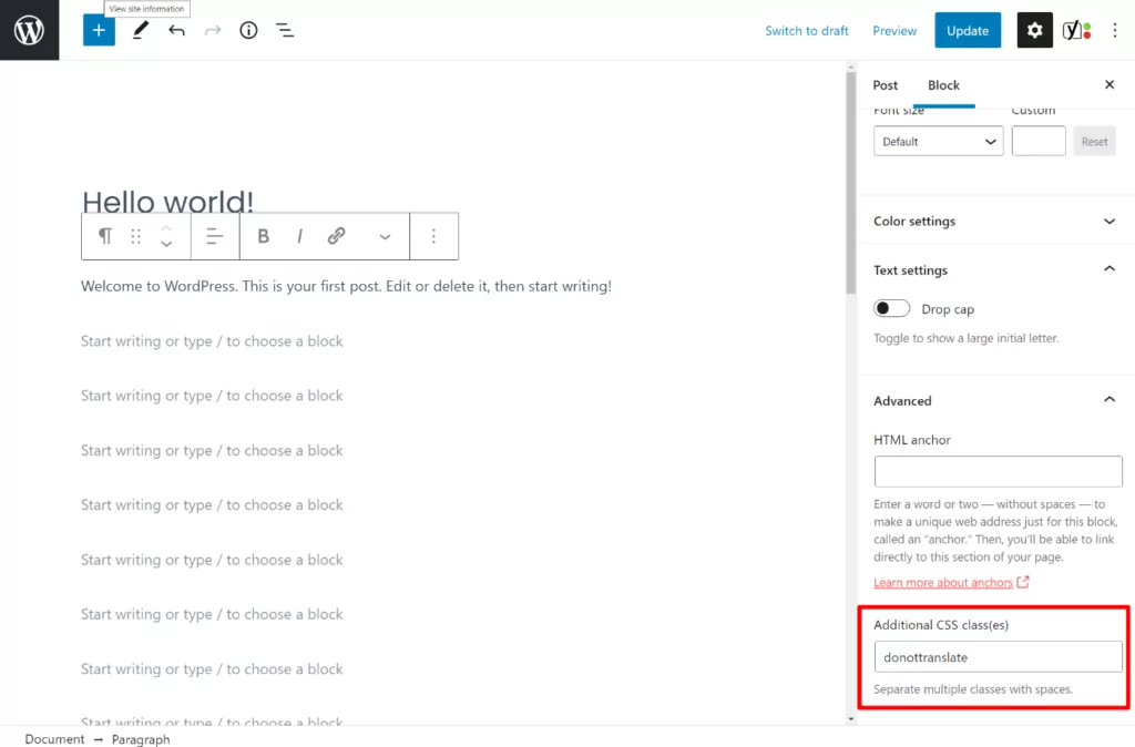 How to add a selector to a block