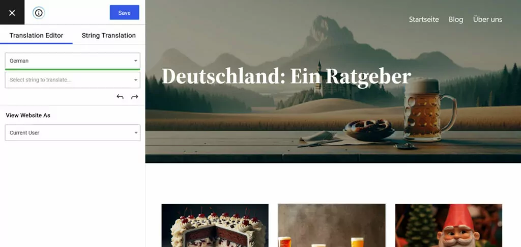 translatepress interface to translate german website