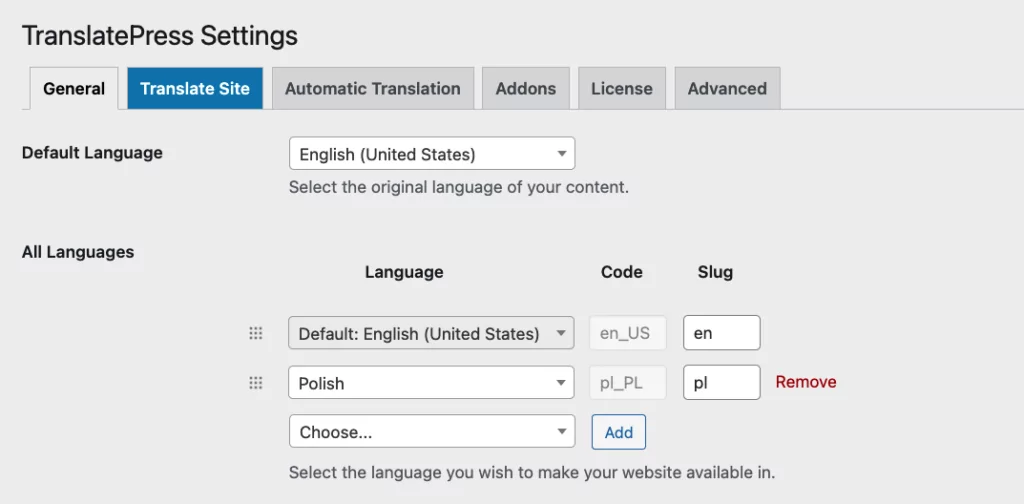 translatepress settings