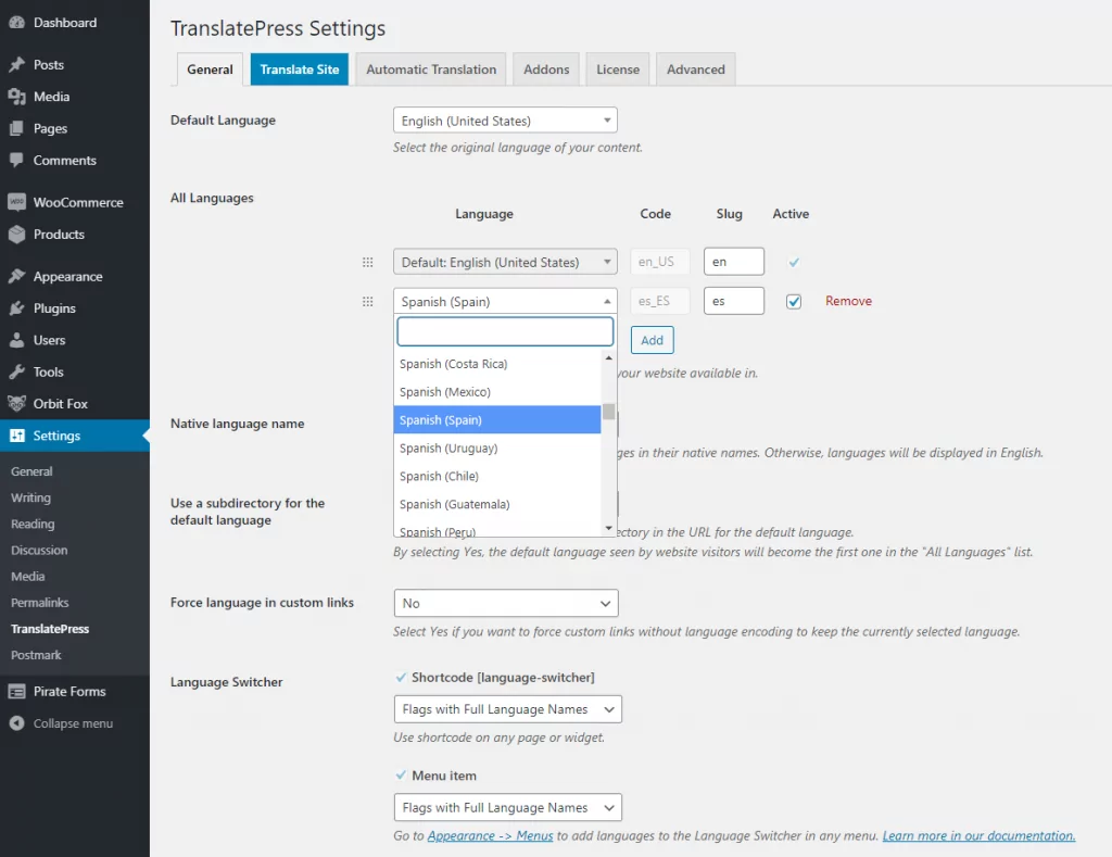 Add new translation language in TranslatePress