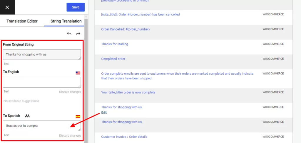 Translating WooCommerce email strings