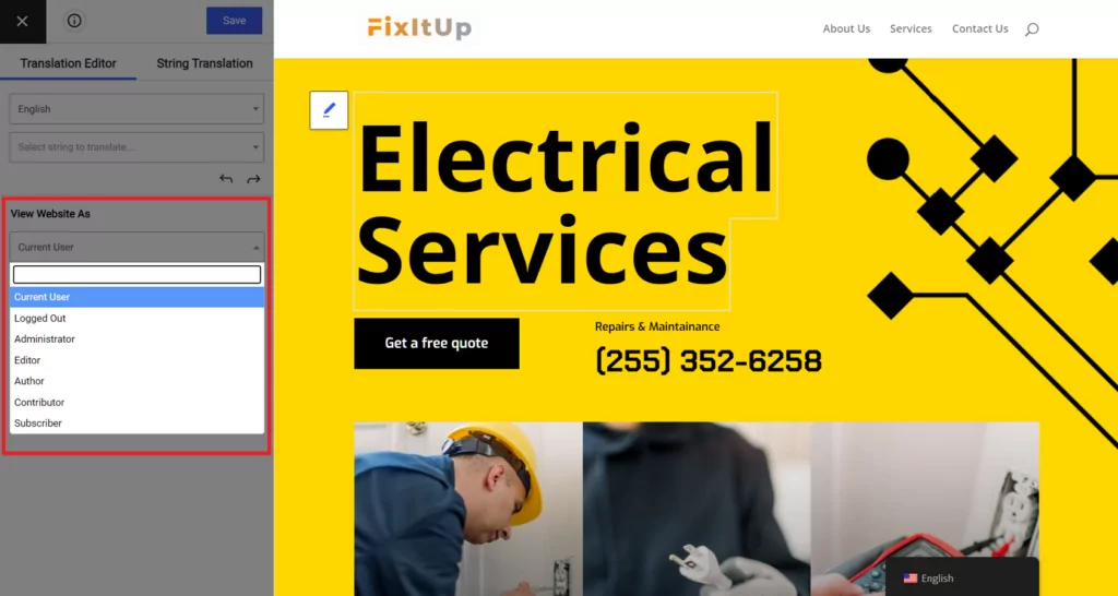 View as different user multilanguage translation visual translator editor multilingual wordpress site