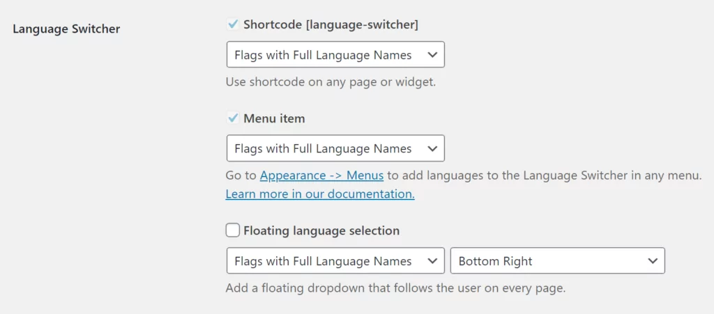 Configure language switcher