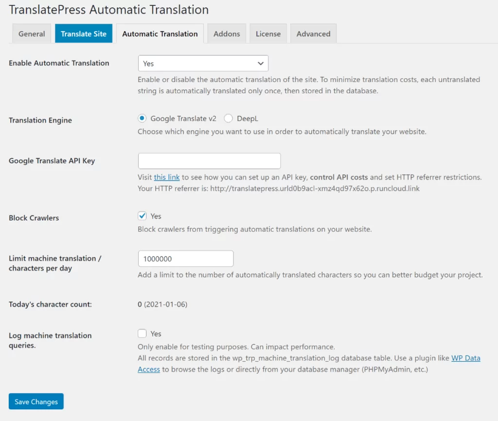 TranslatePress automatic translation