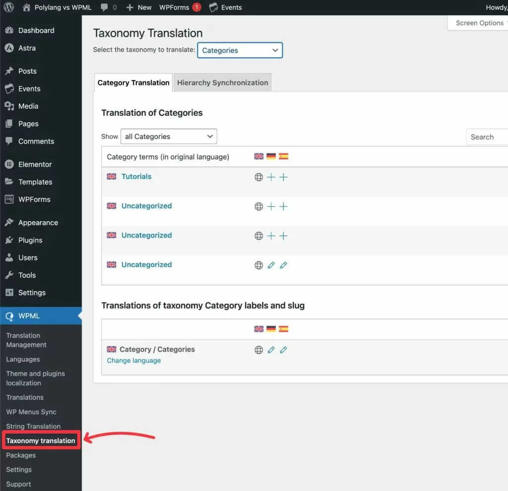 WPML taxonomy translation